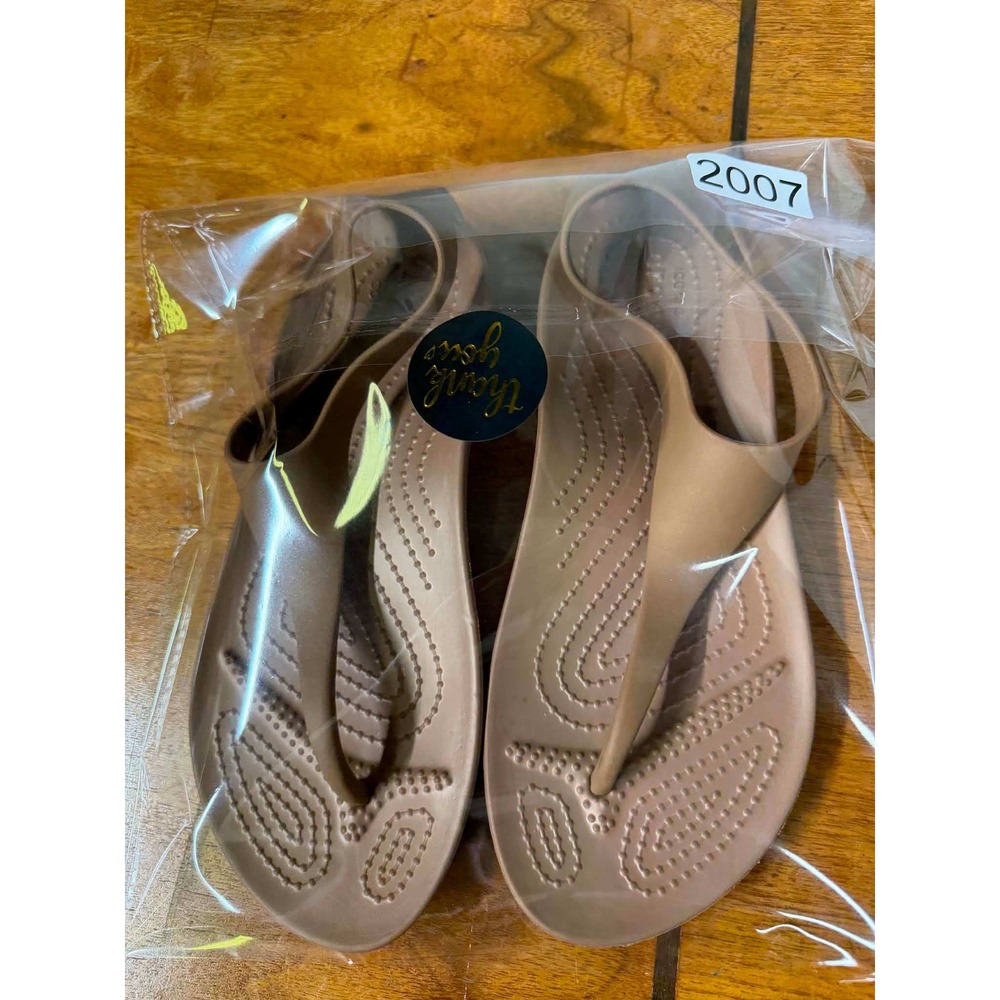 Crocs Womens 6 Tan Bronze Sexy Flip Sandals T-Strap Slingback Comfort 2007 - Picture 7 of 7